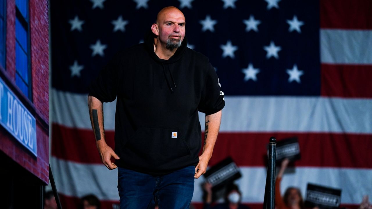 Pennsylvania Lt. Gov. John Fetterman, a Democratic candidate for U.S. Senate, takes part Saturday in a campaign event in York, Pa. (AP Photo/Matt Rourke)