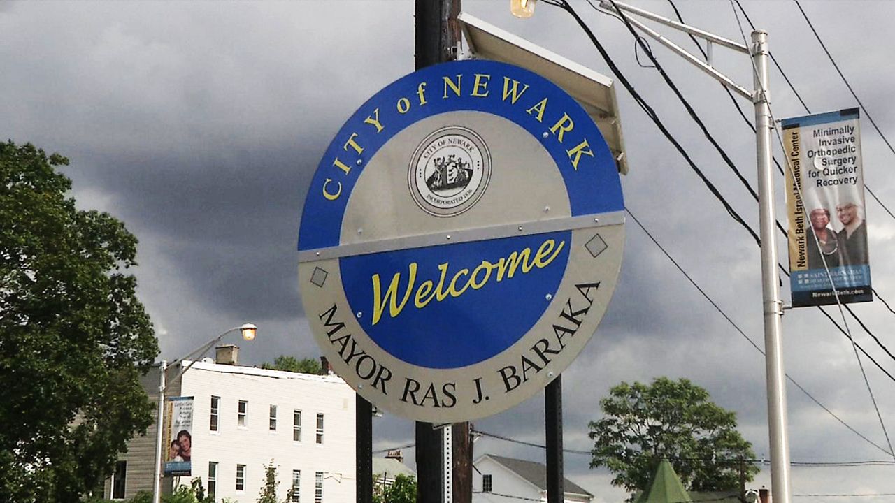 A blue-and-white Newark, New Jersey, sign