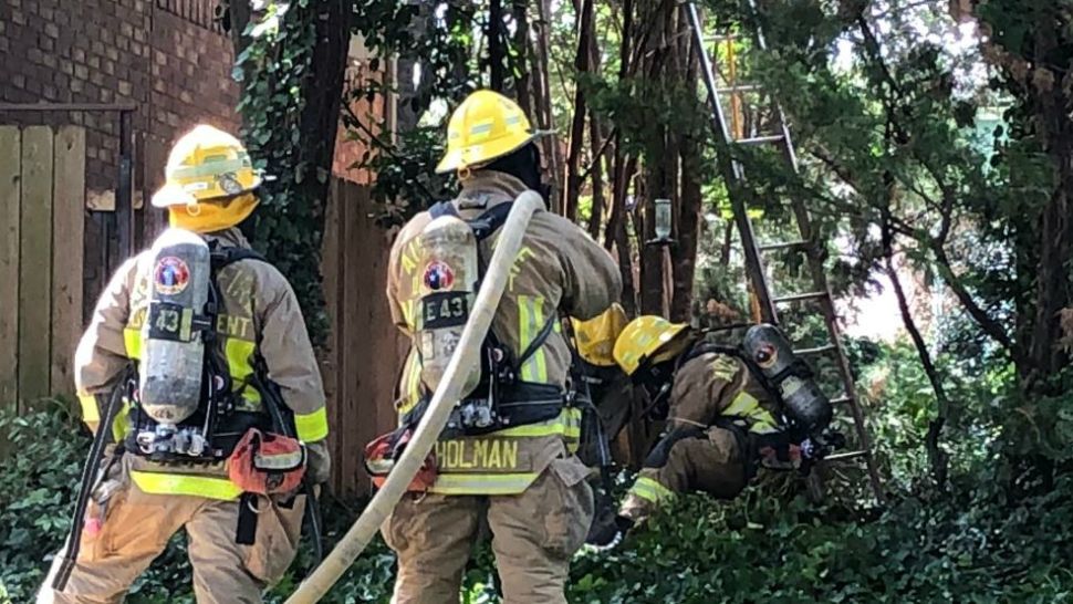 Austin firefighters attend to a gas line that was struck on July 16, 2018. (Austin Fire Dept.)
