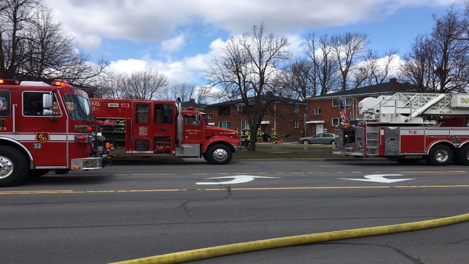 Crews battle a building fire in Amherst