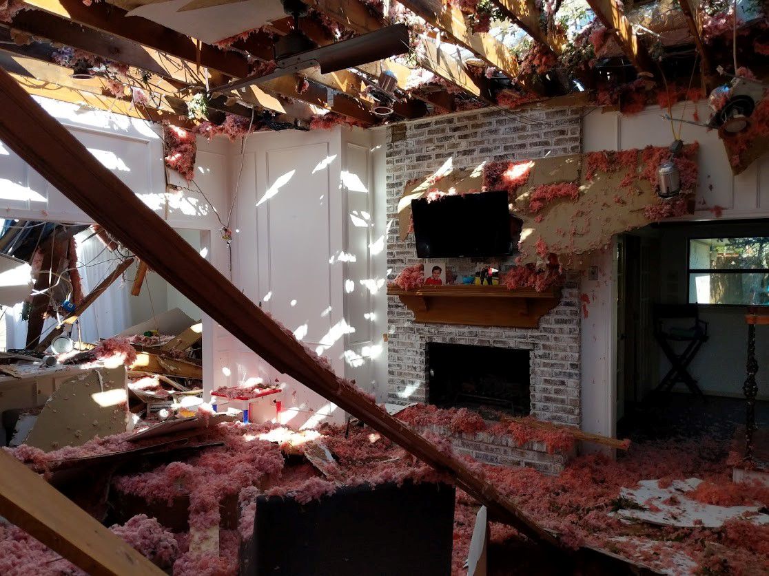 The interior of David Auren’s home the morning after the North Dallas tornado.