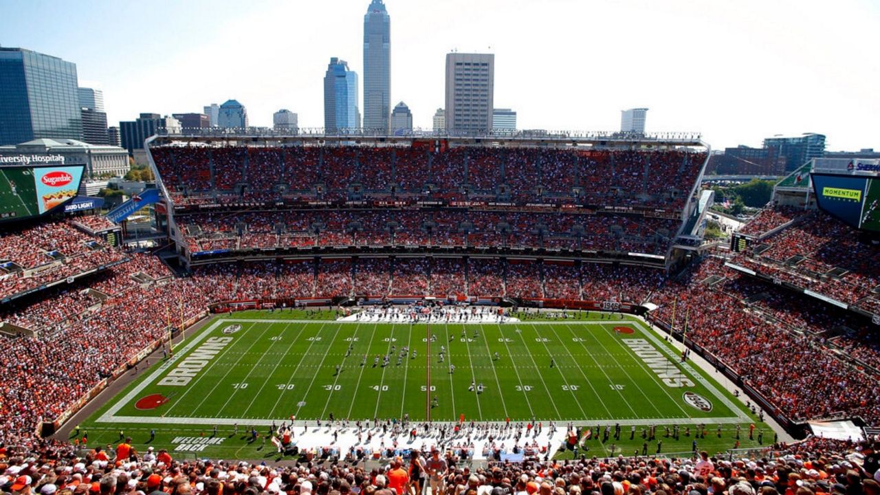 A general view of First Energy Stadium during an NFL football game between the Cleveland Browns and the Houston Texans, Sunday, Sept. 19, 2021, in Cleveland. (AP Photo/Kirk Irwin)