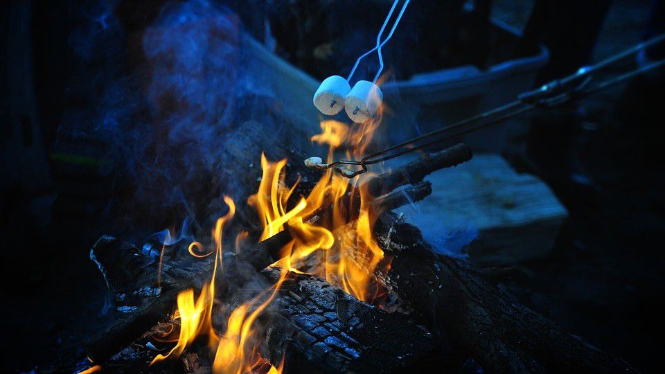 Marshmallows are roasted over a fire in this stock image. (Pixabay)