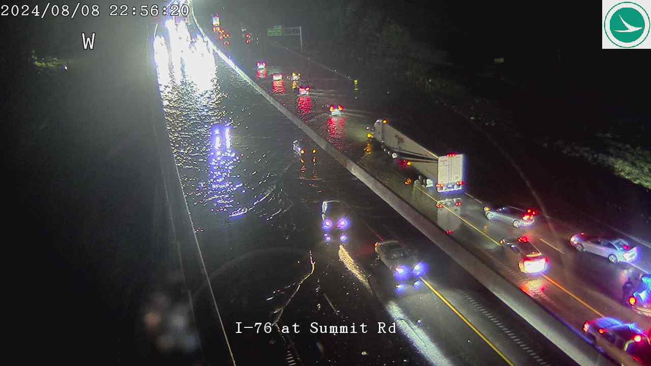 Flooding on I-76 at Summit Road in Barberton, Ohio on Thursday, Aug. 8. (Screenshot of Ohio Department of Transportation cameras)