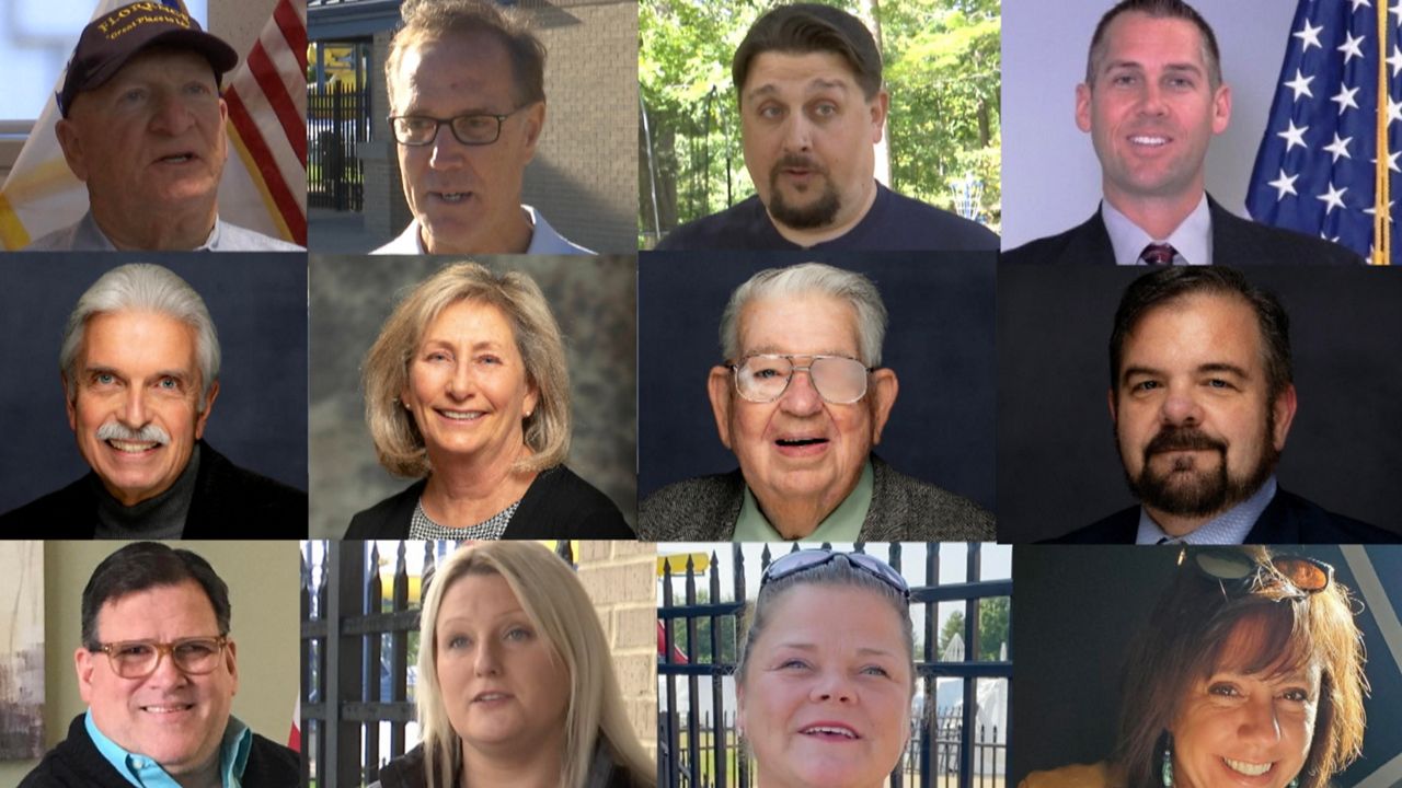 Candidates are as follows from right to left. Top row: Mel Carroll, Brian Kinross, Aaron Gillum, Jonathan Sterling. Middle Row: Gary Winn, Patricia Wingo, David Osborne, Kelly Huff. Bottom row: Jonathon Trimble, Lesley Chambers, Jenna Kemper, Page Tubesing-Beetem (Spectrum News 1/Sam Knef)