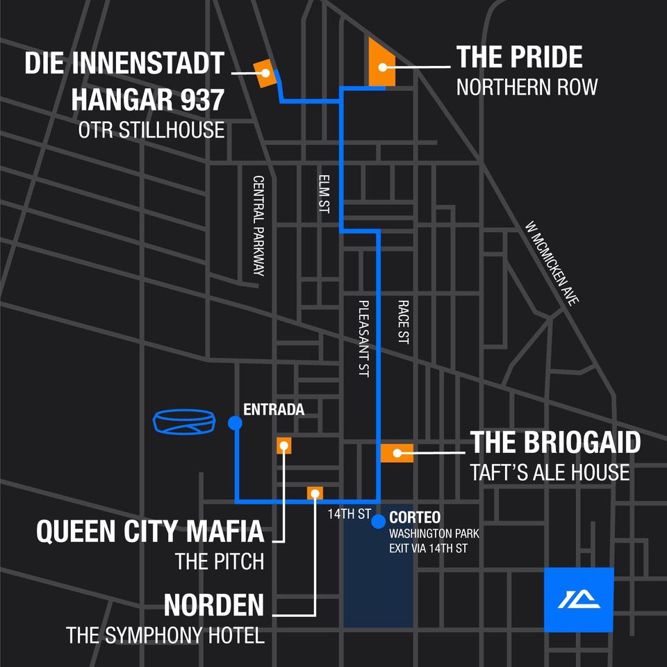 A version of the FC Cincinnati match day march route. (Provided: The Incline Collective)