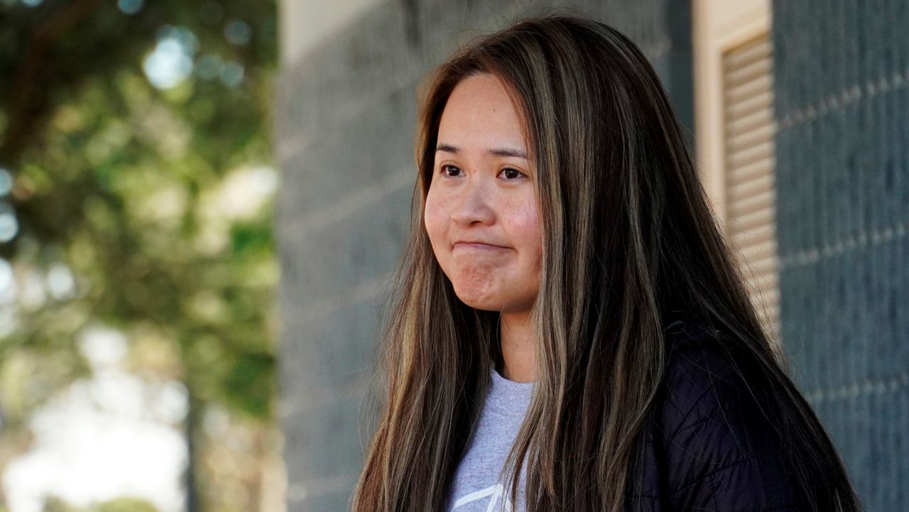 Fonda Quan, niece of ballroom shooting victim Mymy Nhan, talks about her aunt while speaking to media outlets in Rosemead, Calif., on Monday. (AP Photo/Eugene Garcia)