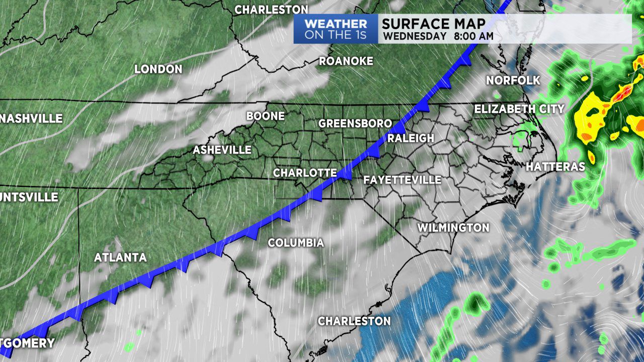 Cold front moves through the piedmont