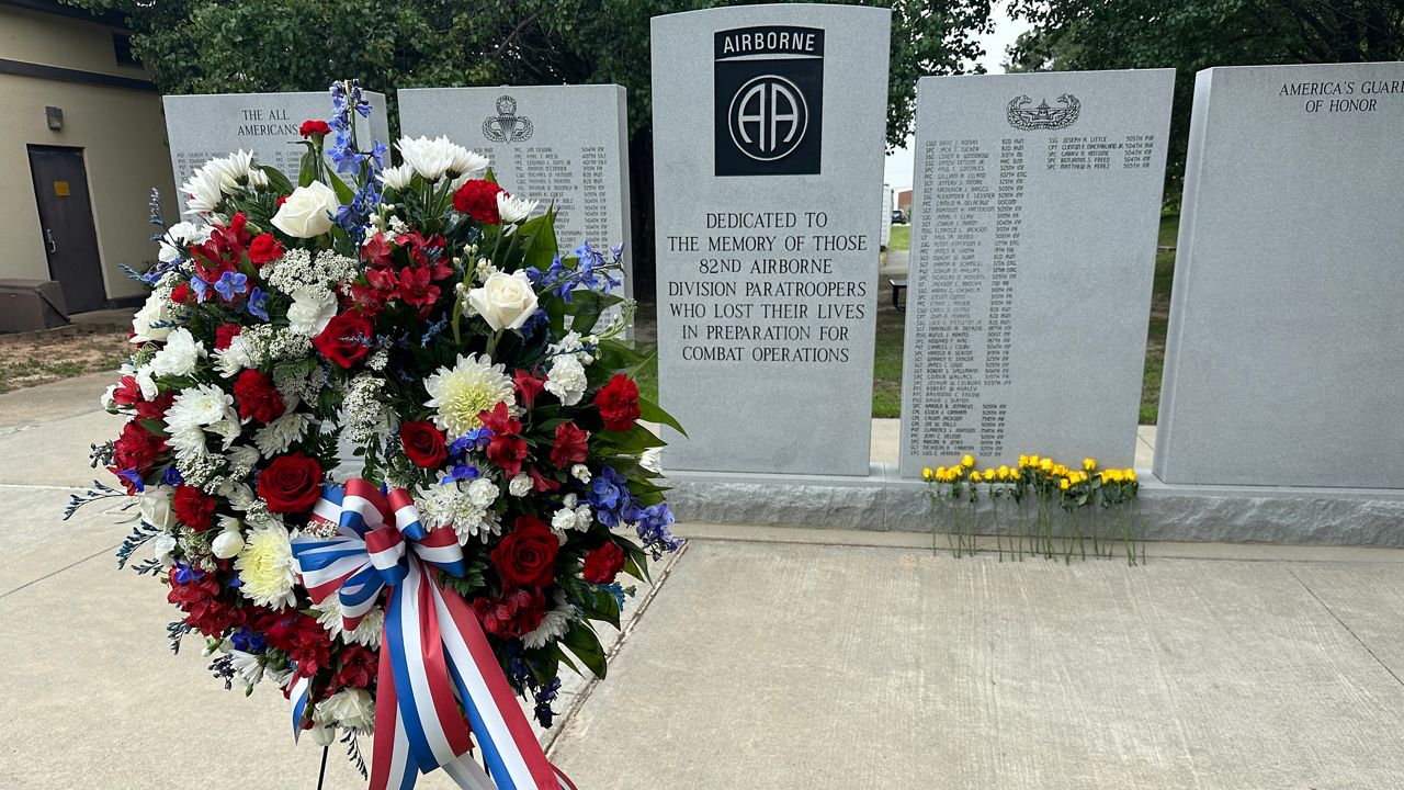 Monuments at Fort Bragg pay tribute to the fallen soldiers of the 82nd Airborne Division. (Spectrum News 1/David Ivey)