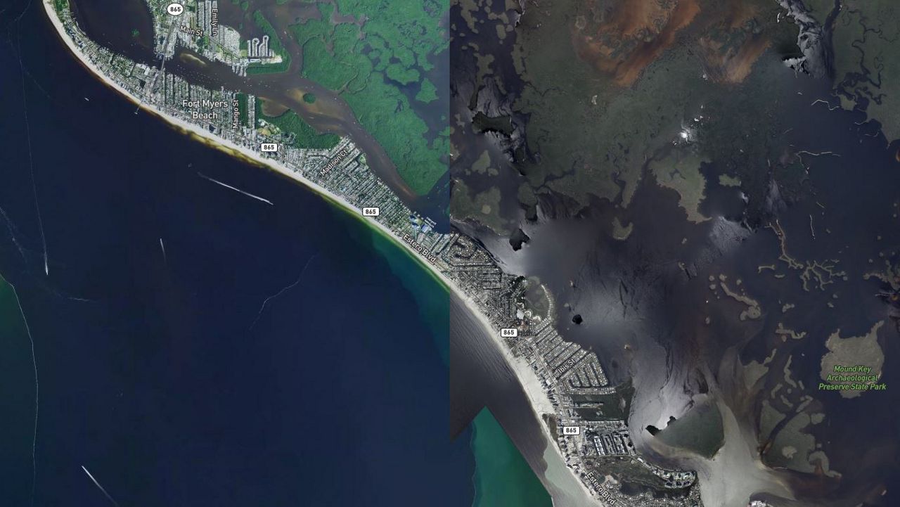 The National Oceanic and Atmospheric Administration has released images of the Fort Myers Beach area from before, and after, Hurricane Ian hit. (Photos courtesy of NOAA)