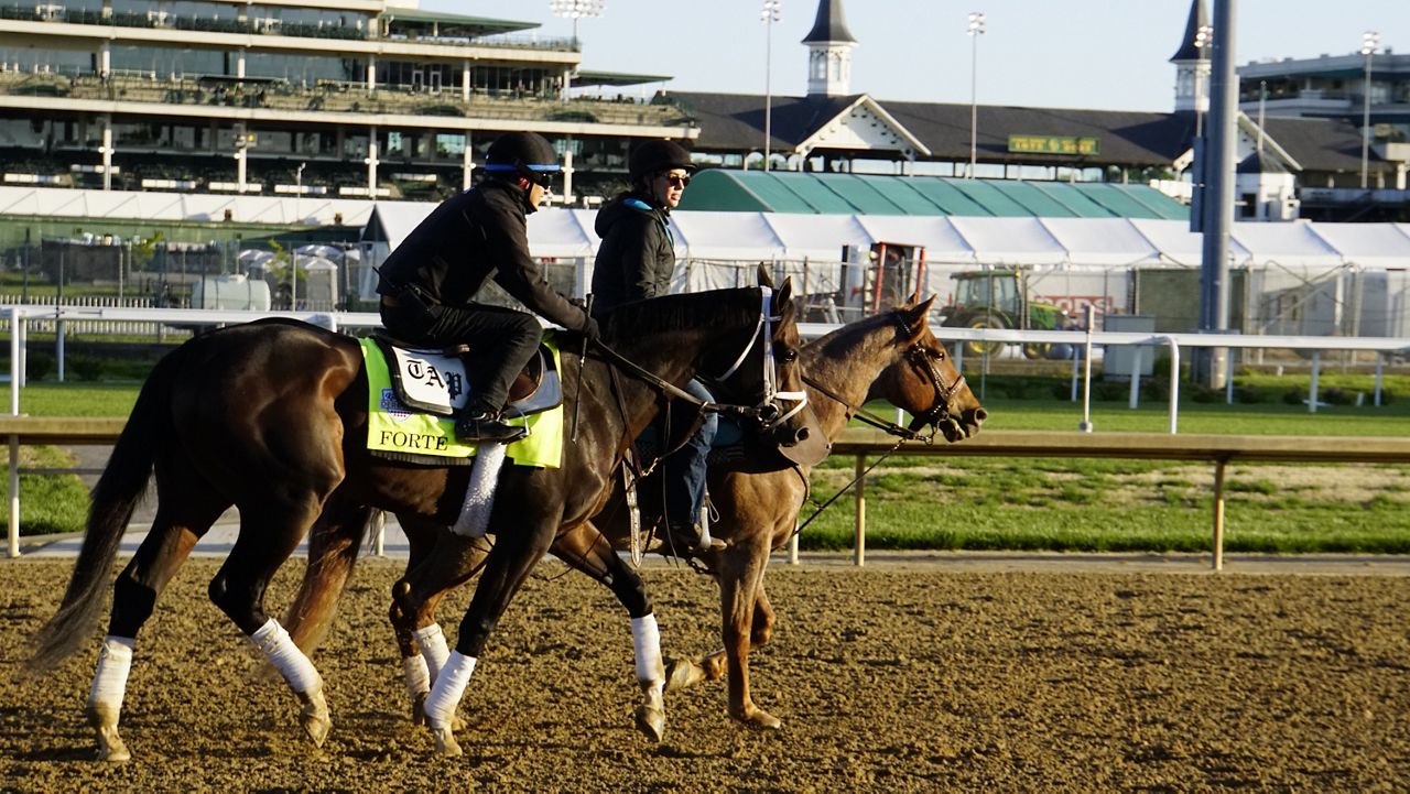 Todd Pletcher’s Forte gets in a workout on May 2, 2023 (Spectrum News 1/Mason Brighton)