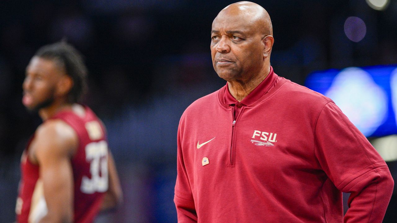 FILE - Florida State head coach Leonard Hamilton watches his team during the second half of the Atlantic Coast Conference second round NCAA college basketball tournament game against Virginia Tech, March 13, 2024, in Washington. (AP Photo/Nick Wass, File)