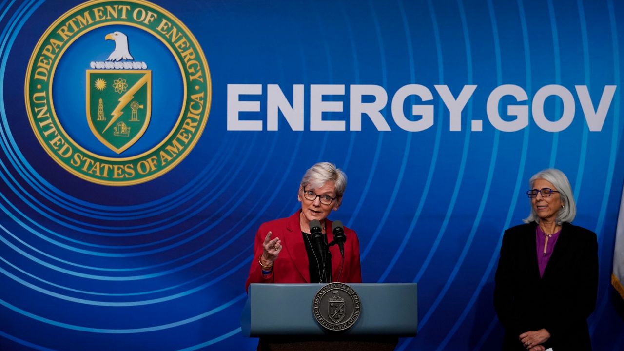 Secretary of Energy Jennifer Granholm, joined at right by Arati Prabhakar, the president's science adviser, announces Tuesday a major scientific breakthrough in fusion research. (AP Photo/J. Scott Applewhite) 