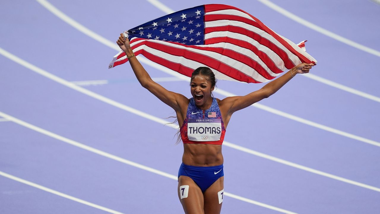 Gabby Thomas sprints to 200-meter gold medal