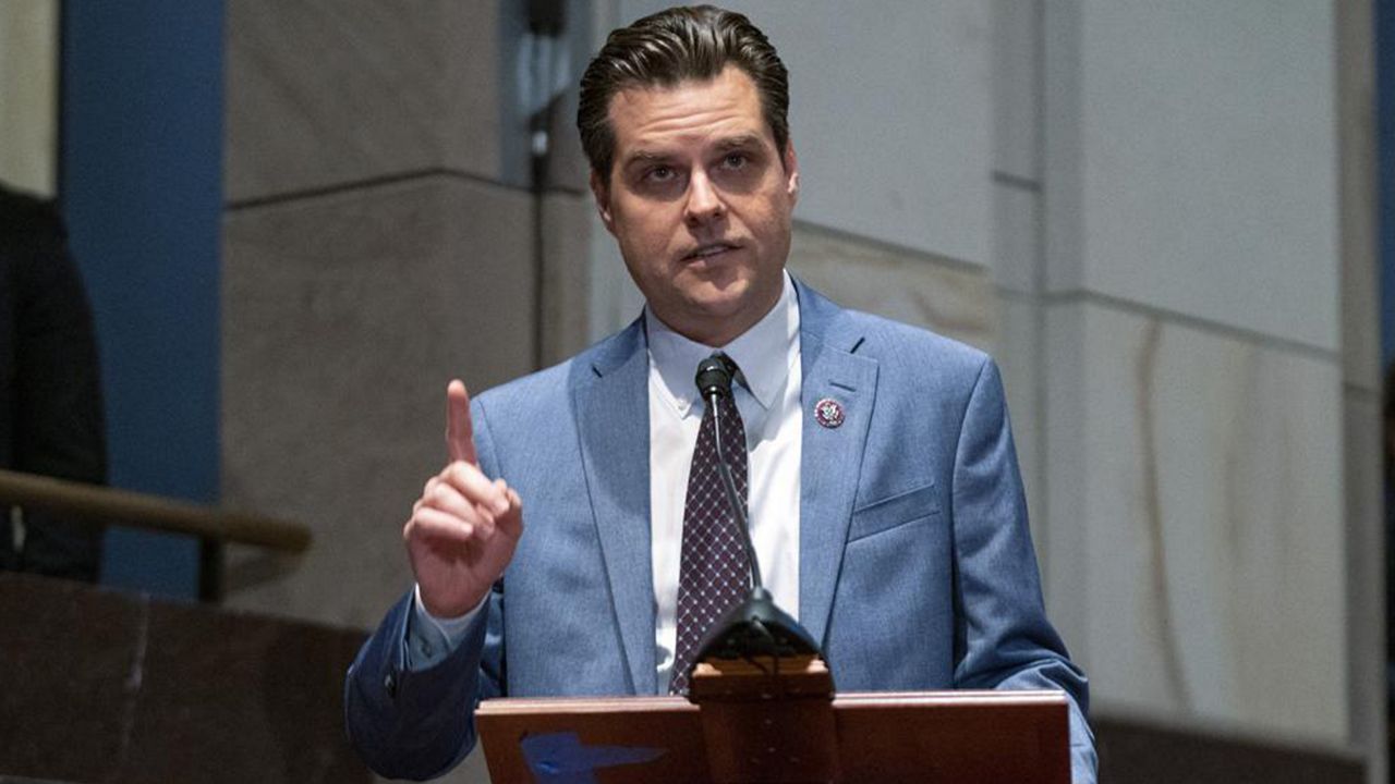 Rep. Matt Gaetz, R-Fla., speaks during a House Judiciary Committee oversight hearing of the Department of Justice on Thursday, Oct. 21, 2021, on Capitol Hill in Washington. (Greg Nash/Pool via AP)