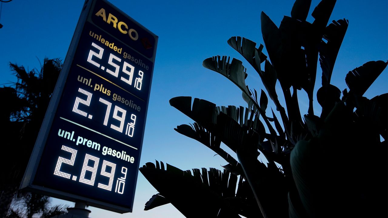 An Arco service station displays the prices for three grades of gasoline Thursday, May 7, 2020, in Santa Ana, Calif. (AP Photo/Chris Carlson)
