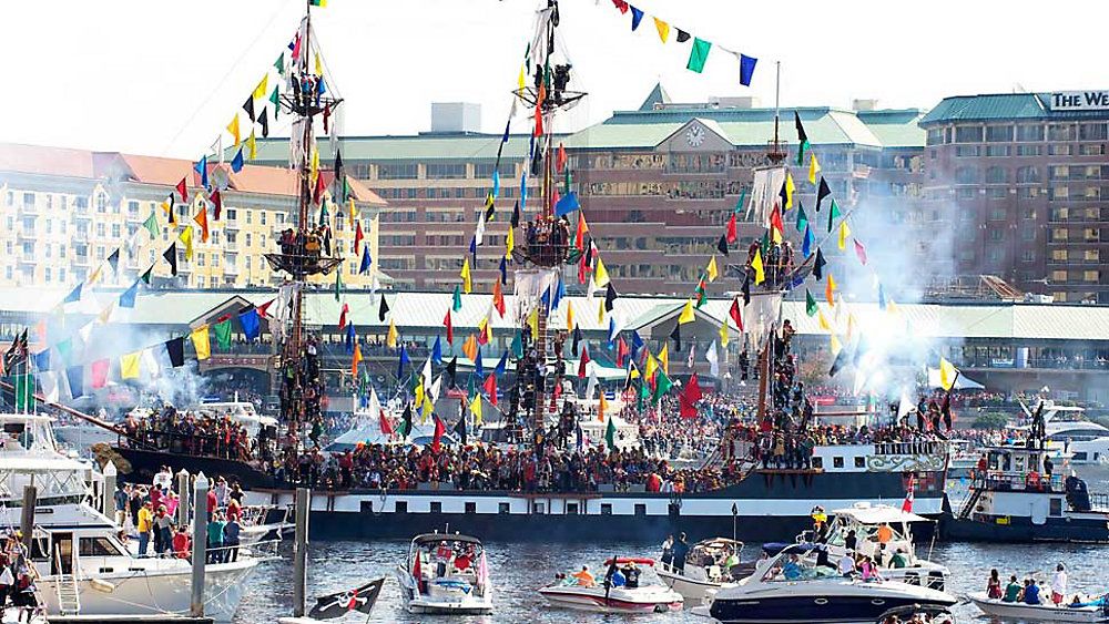 The José Gasparilla, the world’s only remaining full-operational pirate ship, leads a flotilla of ships into Tampa Bay every year as part of the Gasparilla Pirate Fest. (Courtesy of Gasparilla Pirate Fest)