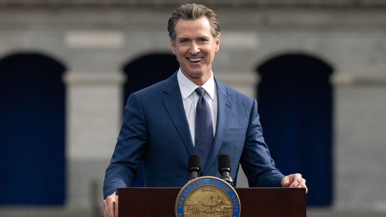 Governor Gavin Newsom during his Inauguration in Sacramento, Calif., Wednesday, Jan. 6, 2023. (AP Photo/José Luis Villegas)