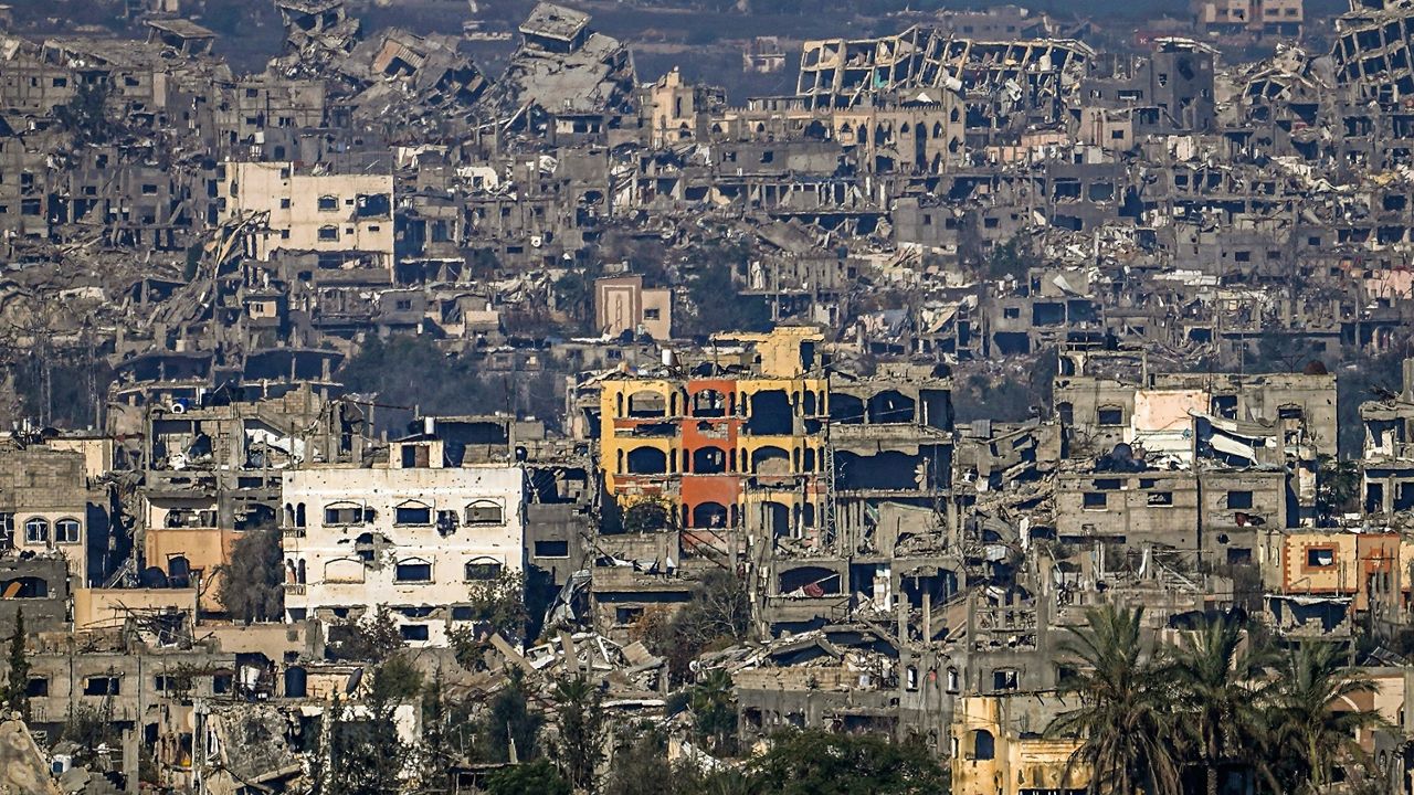 A destroyed part of Gaza City as seen from southern Israel, Thursday Jan. 2, 2025. (AP Photo/Tsafrir Abayov)