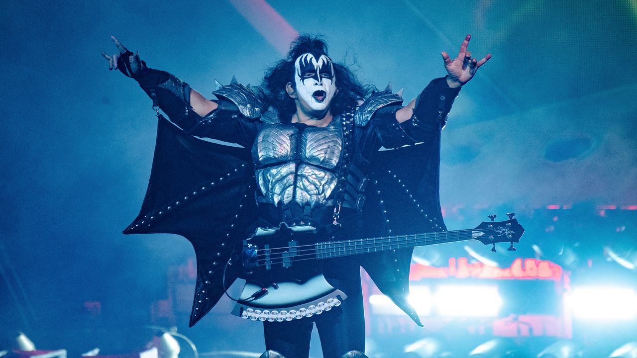 Gene Simmons of KISS performs at the Riverbend Music Center on Thursday, Aug. 29, 2019, in Cincinnati. (Photo by Amy Harris/Invision/AP)