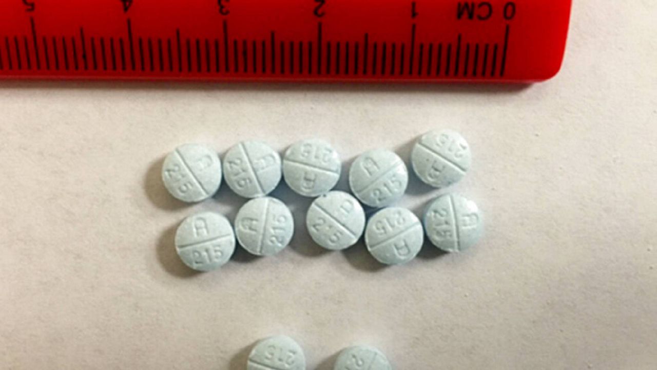 This undated photo provided by the Tennessee Bureau of Investigation shows fake Oxycodone pills that are actually fentanyl that were seized and submitted to bureau crime labs. (Tommy Farmer/Tennessee Bureau of Investigation via AP)