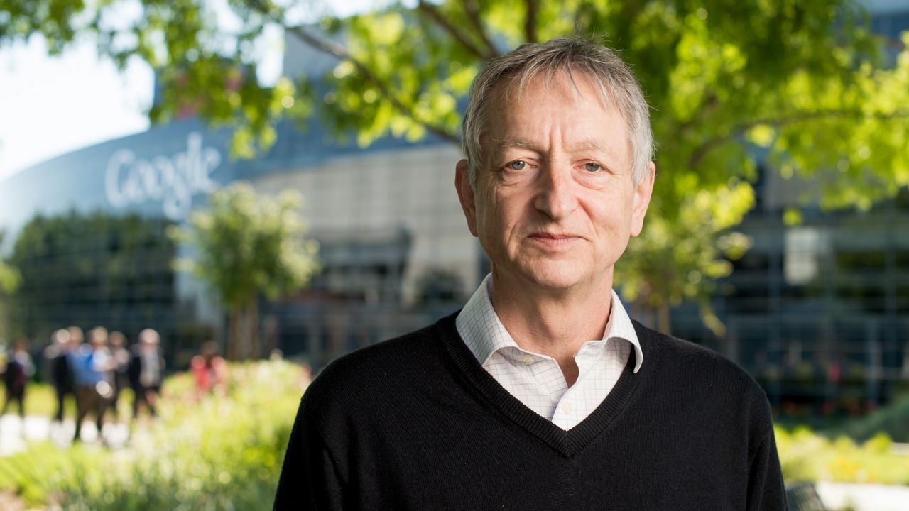 Computer scientist Geoffrey Hinton, who studies neural networks used in artificial intelligence applications, poses at Google's Mountain View, Calif., headquarters in 2015. (AP Photo/Noah Berger)