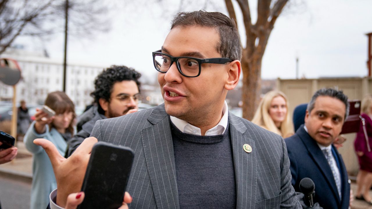 Rep. George Santos, R-N.Y., leaves a House GOP conference meeting on Capitol Hill, in Washington, Jan. 25, 2023. (AP Photo/Andrew Harnik, File)