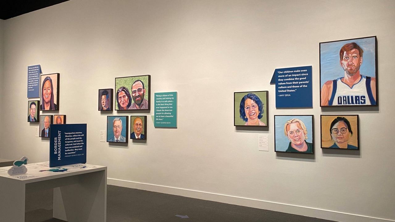 Portraits of immigrants and their stories are part of "Out of Many, One," the latest exhibit of artwork painted by former President George W. Bush at his presidential museum and center in Dallas. (Spectrum News/Sabra Ayres)