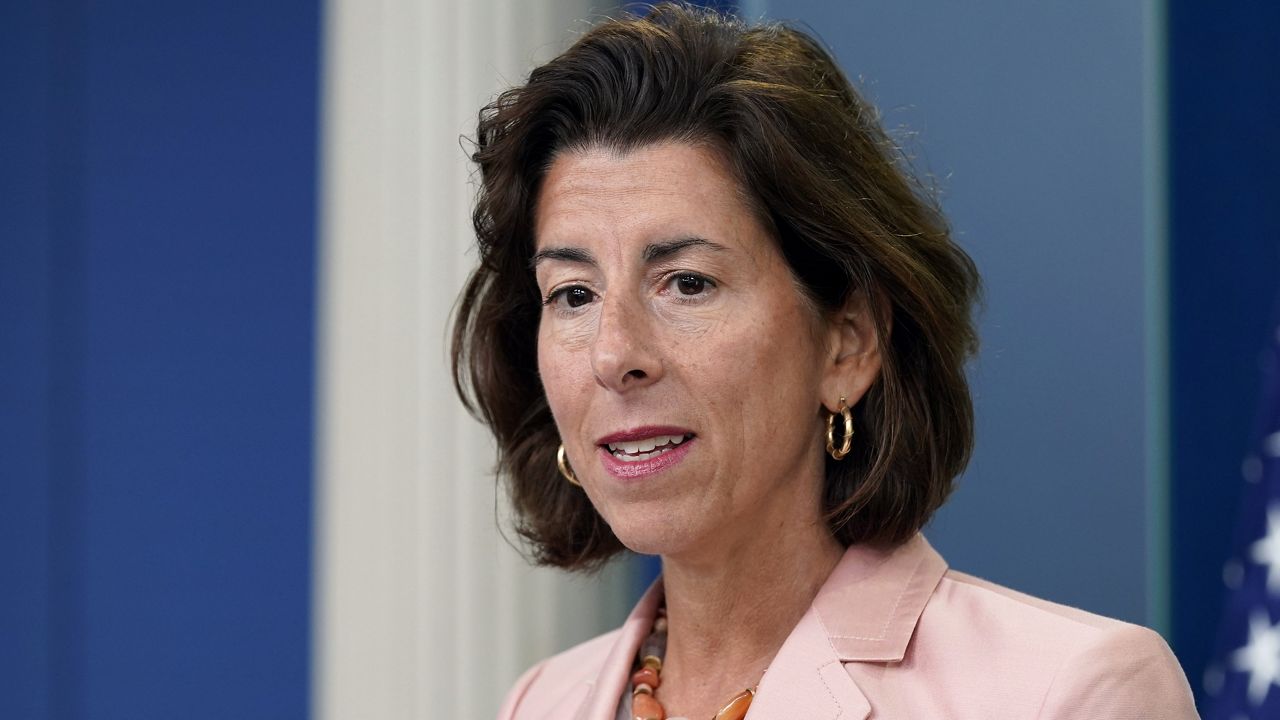 FILE - Gina Raimondo, U.S. Secretary of Commerce, speaks Monday, Aug. 19, 2024, in Chicago. (AP Photo/Paul Sancya)