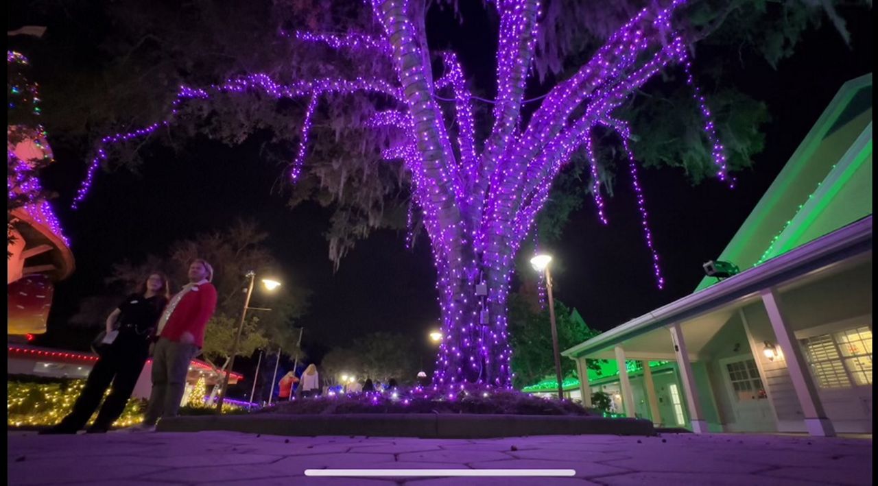 Give Kids The World Village, which usually is an invitation-only resort for critically ill children and their families, is decorated with 1.5 million lights for the holidays, and visitors can come for special events and to check out the display. (Spectrum News/Allison Walker)