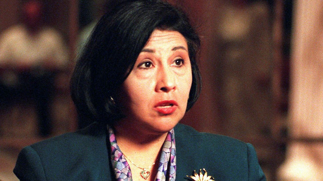 Los Angeles County Supervisor Gloria Molina talks during an interview during the National Association of Latino Elected and Appointed Officials (NALEO) during its 13th annual conference in Los Angeles, Friday, June 28, 1996. (AP Photo/Damian Dovarganes)