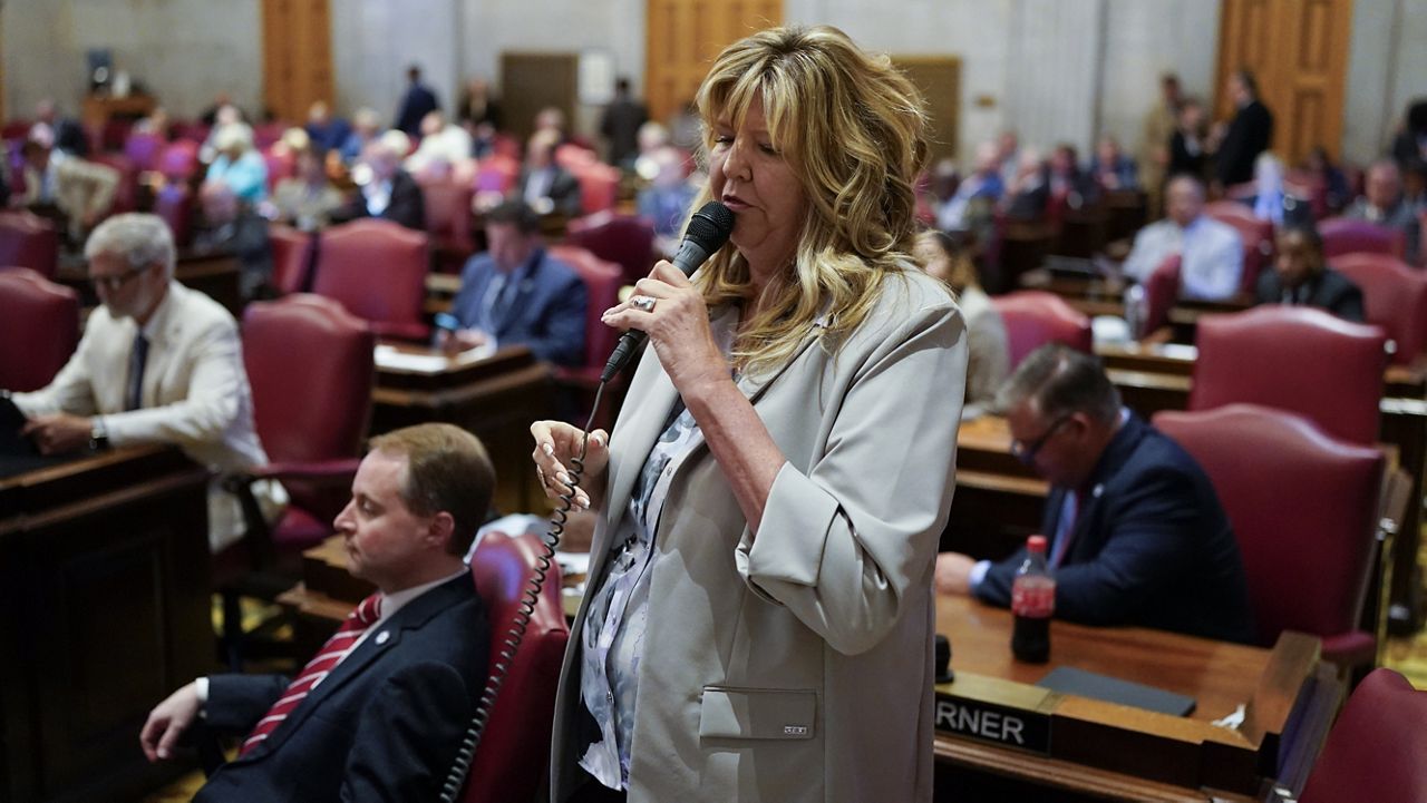 Rep. Gloria Johnson, D-Knoxville, speaks on the House floor during a special session of the state Legislature on public safety on Aug. 28 in Nashville, Tenn. (AP Photo/George Walker IV)