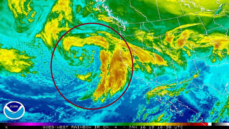 Satellite image shows storm approaching western US