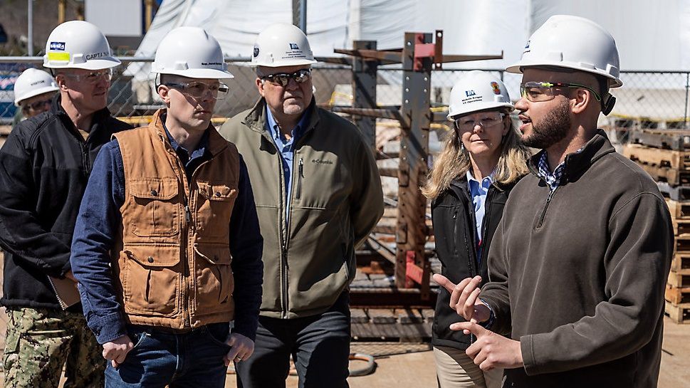 Rep. Jared Golden (D-Maine) took a tour of Bath Iron Works in April. (Courtesy: Rep. Jared Golden)