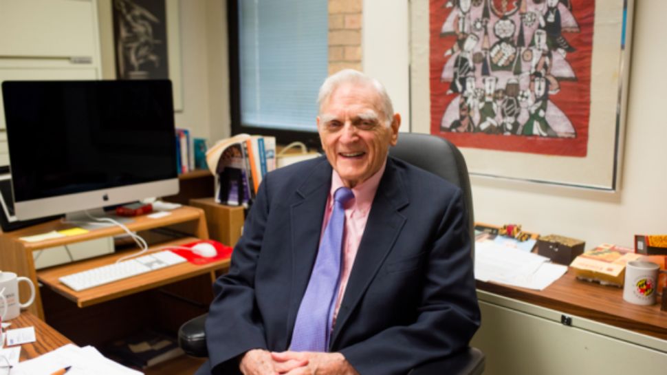 Professor John Goodenough at his desk at the University of Texas at Austin. (University of Texas)