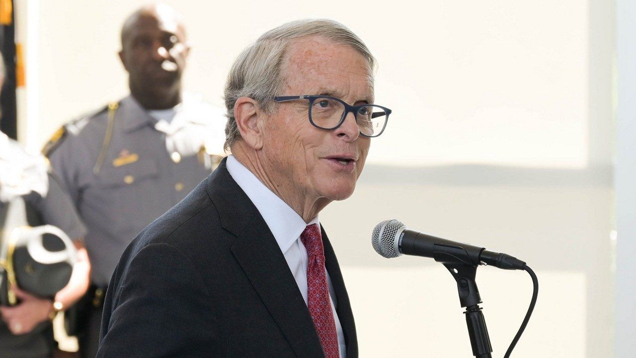 Gov. Mike DeWine speaks at a media availability in Columbus on June 23. 