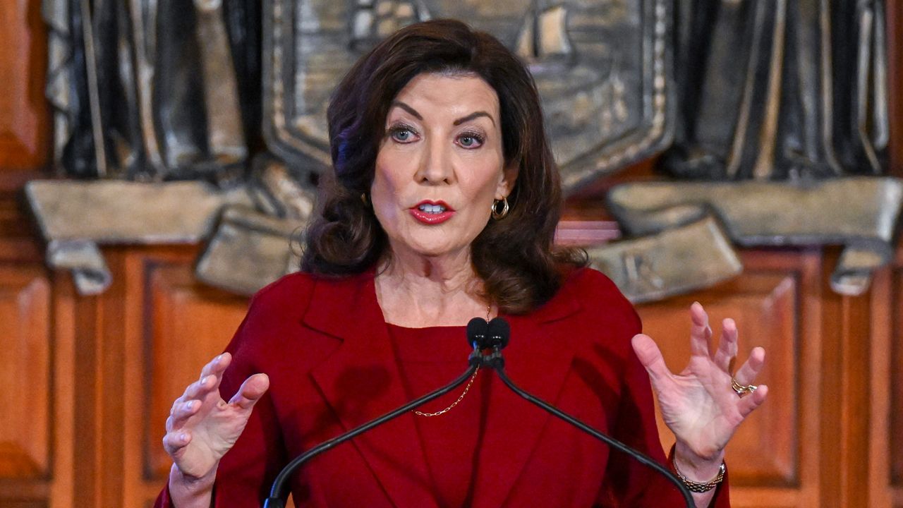 Gov. Kathy Hochul speaks at the state Capitol on Feb. 1, 2023 in Albany.