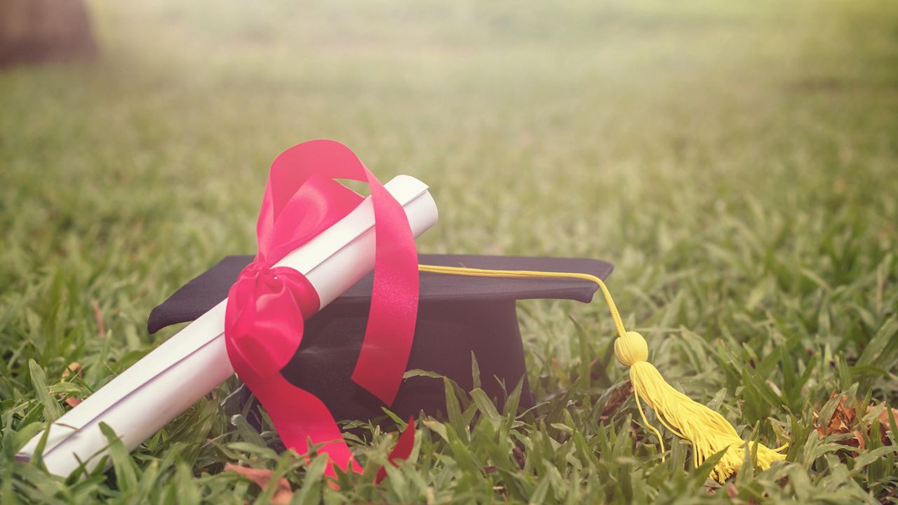 Graduation cap with diploma 