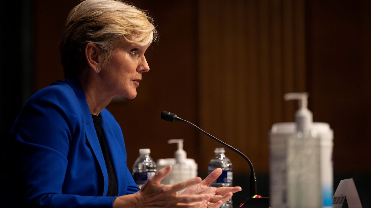 Former Gov. Jennifer Granholm, D-Mich., testifies before the Senate Energy and Natural Resources Committee during a hearing to examine her nomination to be Secretary of Energy, Wednesday, Jan. 27, 2021 on Capitol Hill in Washington. (Jim Watson/Pool via AP)