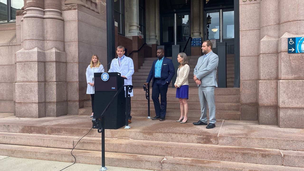 Cincinnati Health Department interim Health Director Grant Mussman speaks during a press conference on monkeypox outside Cincinnati City Hall in August 2022. (Casey Weldon/Spectrum News 1)