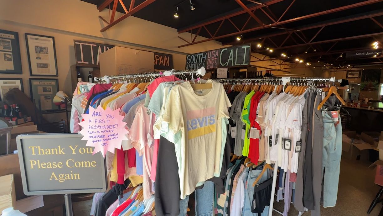 Grape Juice in Kerrville is filled with clothes and other supplies. (Spectrum News 1/Amber Hughes)