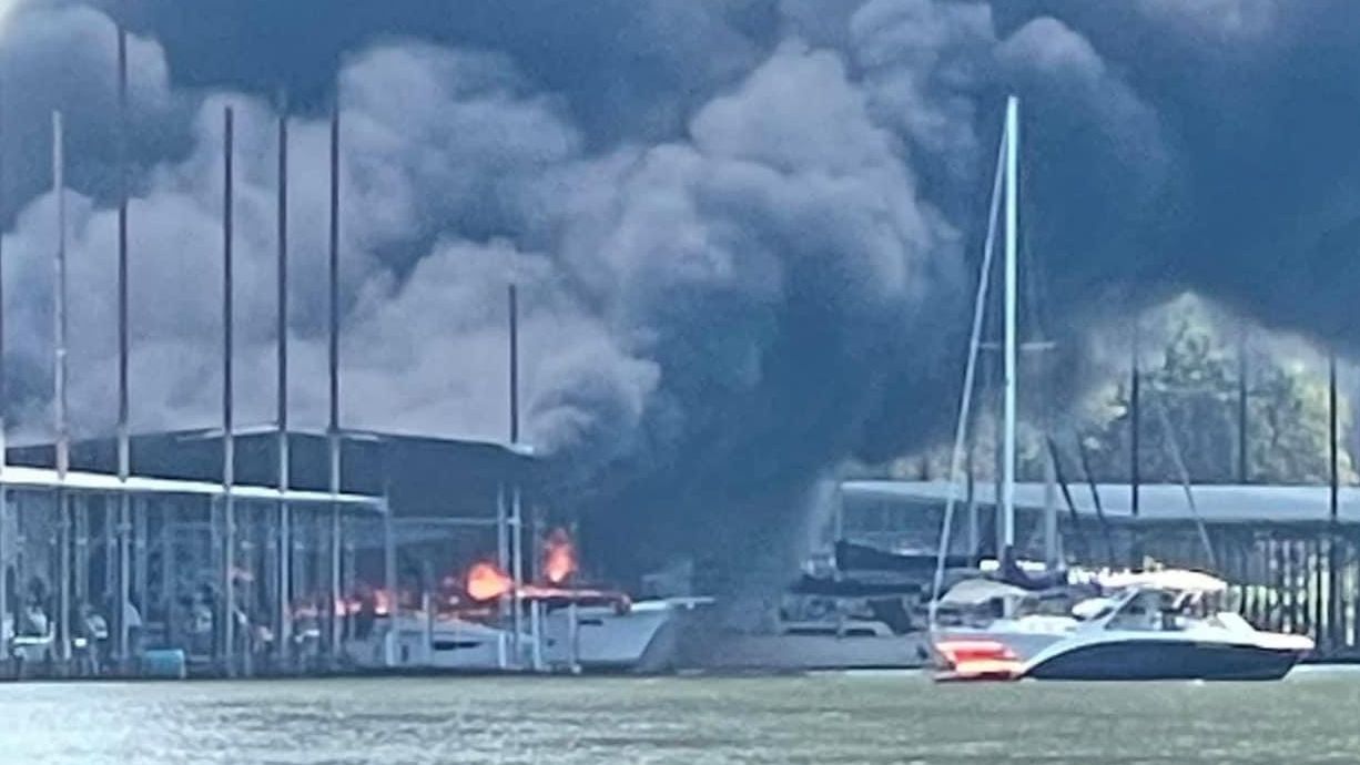 Smoke and fire escapes a boat boat. (Courtesy of Grapevine Fire Department)