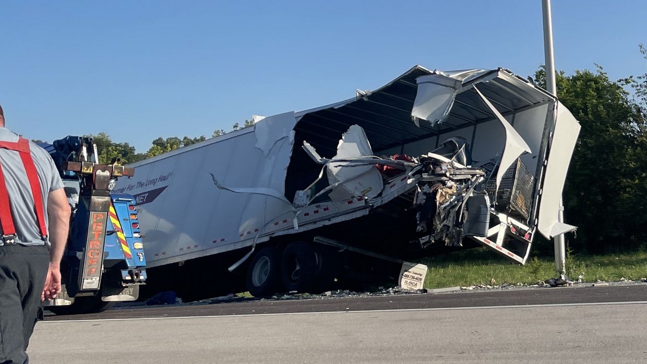 Three people are dead and 14 others injured when a Greyhound bus crashed along I-70 outside of St. Louis. (Spectrum News/Adam McDonald)
