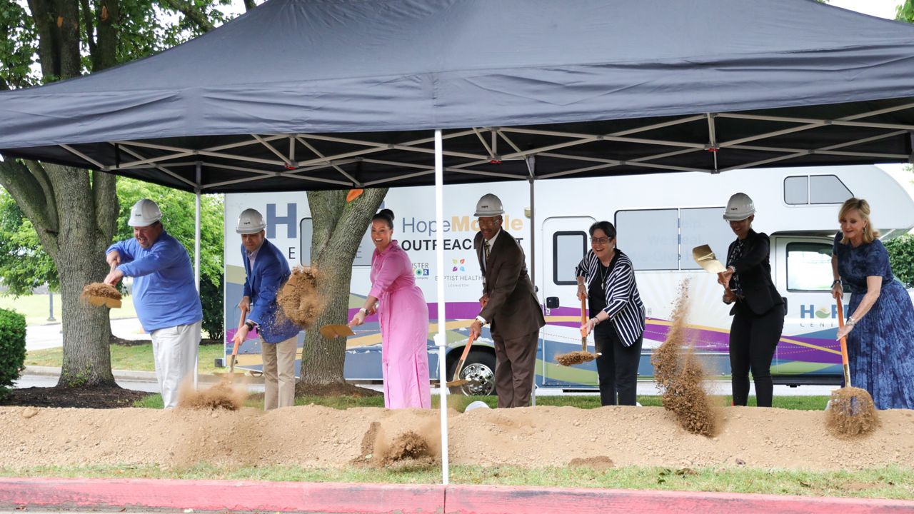 Lt. Gov. Jaqueline Coleman (in pink) joined Lexington Mayor Linda Gorton and others, to break ground on $6.2 million transitional and veterans housing project. Construction is expected to be complete by the summer of 2024. (Hope Center)