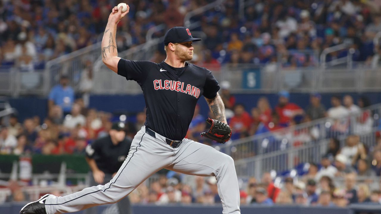 Cleveland Guardians pitcher Ben Lively throws to a Miami Marlins batter during the first inning of a baseball game Saturday, June 8, 2024, in Miami.