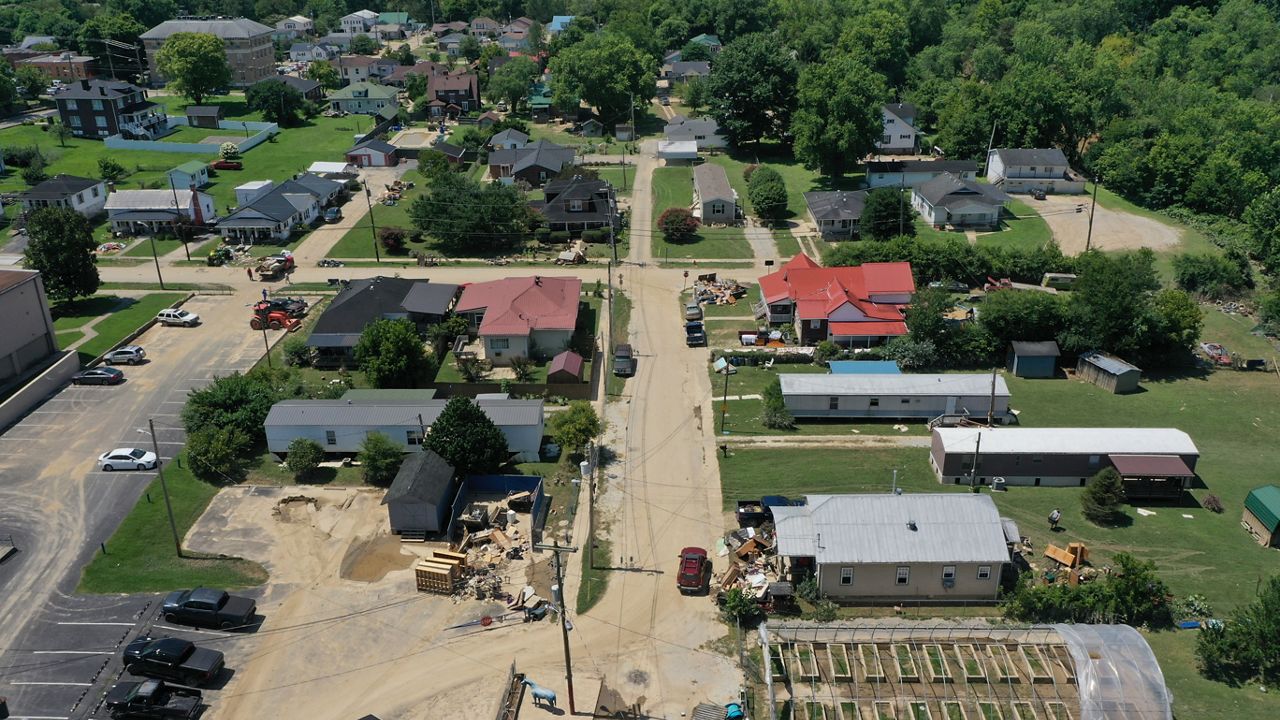 Flooded neighborhoods in Jackson, Ky., just outside of Perry County.