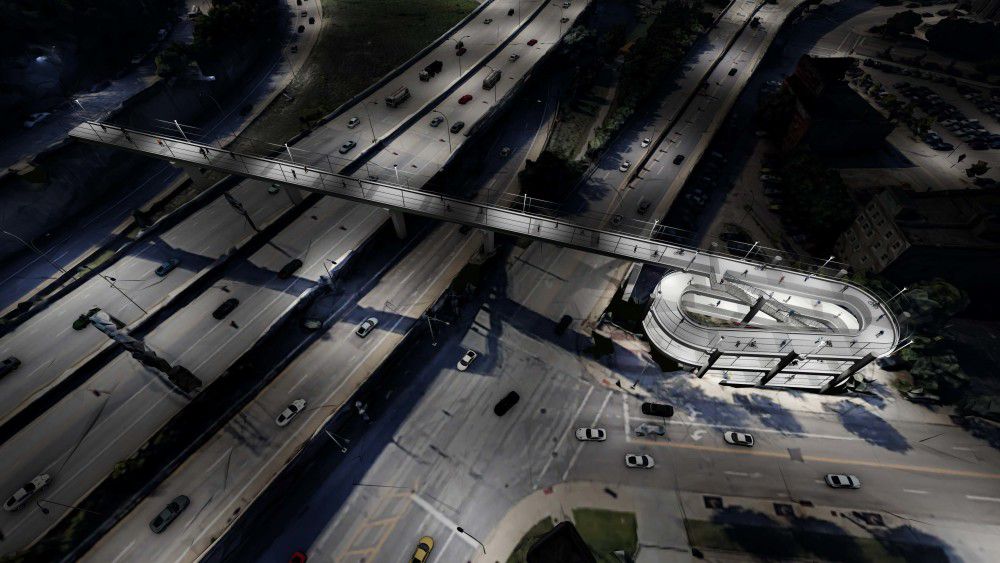 An artistic rendering of a design proposal known as "Alternative 1," which would be built near the site of the current bridge. (Photo courtesy of Ohio Department of Transportation)