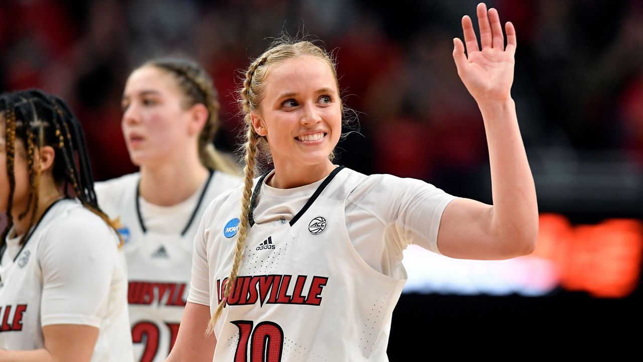 Hailey Van Lith and the Louisville Cardinals are playing in her backyard Friday, March 24.  She's seen here on March 20, 2022. (AP Photo/Timothy D. Easley)