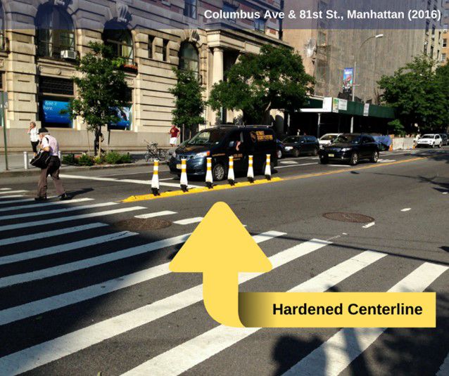 An artistic rendering of a hardened centerline installation on a city street. (Image courtesy of City of Cincinnati)