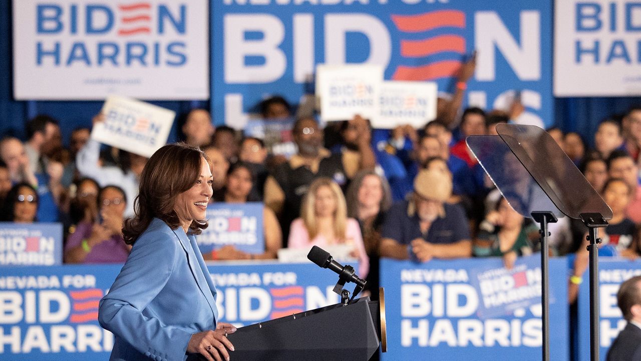 Vice President Kamala Harris speaks during a post debate campaign rally on June 28, 2024, in Las Vegas. (AP Photo/Ronda Churchill)